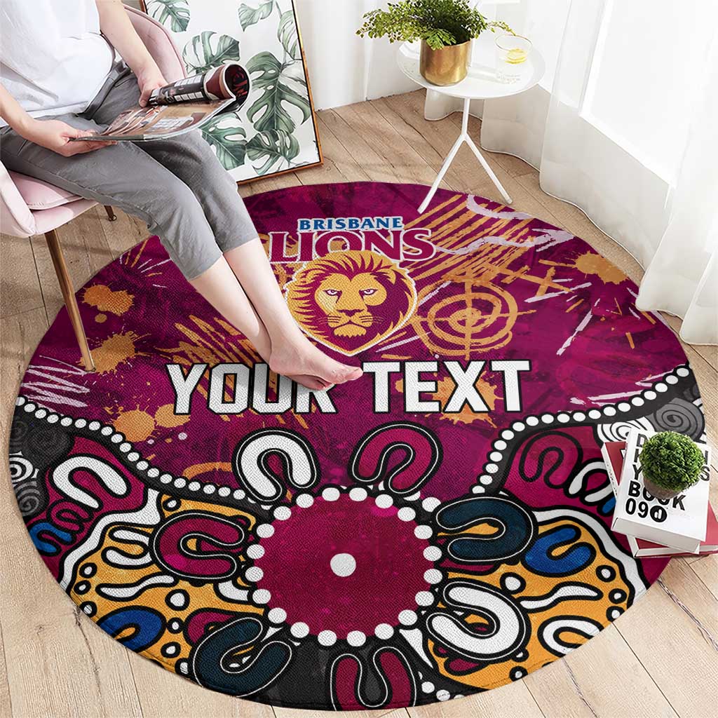 Personalized Brisbane Lions Round Carpet Aboriginal Dot Painting Graffiti Style