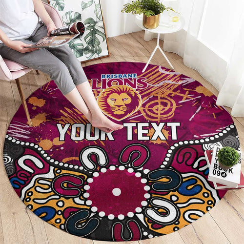 Personalized Brisbane Lions Round Carpet Aboriginal Dot Painting Graffiti Style