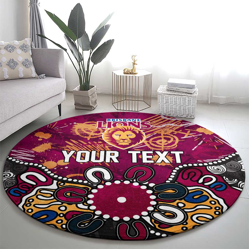 Personalized Brisbane Lions Round Carpet Aboriginal Dot Painting Graffiti Style