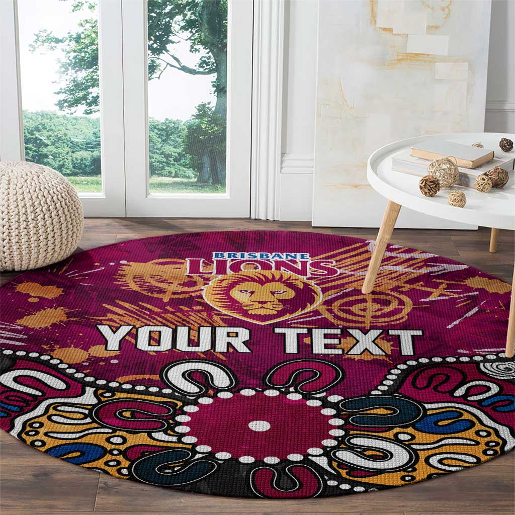 Personalized Brisbane Lions Round Carpet Aboriginal Dot Painting Graffiti Style
