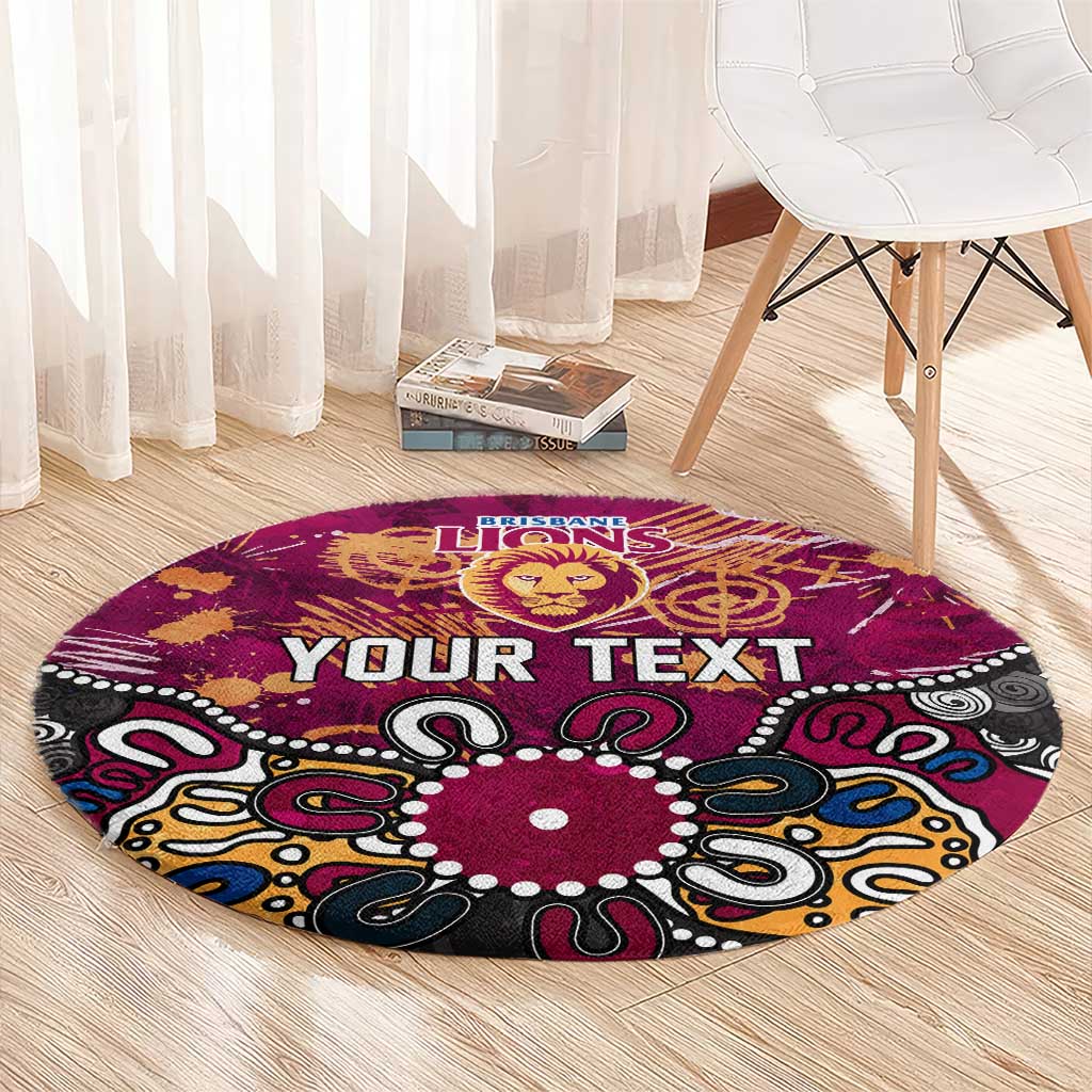 Personalized Brisbane Lions Round Carpet Aboriginal Dot Painting Graffiti Style
