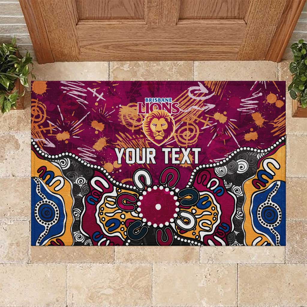 Personalized Brisbane Lions Rubber Doormat Aboriginal Dot Painting Graffiti Style