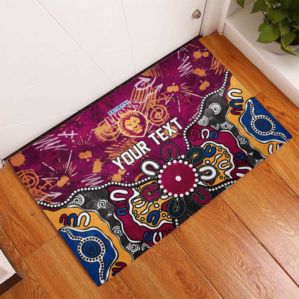 Personalized Brisbane Lions Rubber Doormat Aboriginal Dot Painting Graffiti Style