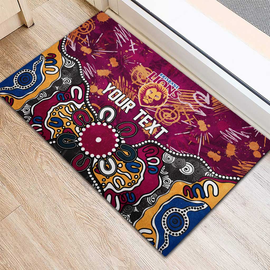 Personalized Brisbane Lions Rubber Doormat Aboriginal Dot Painting Graffiti Style