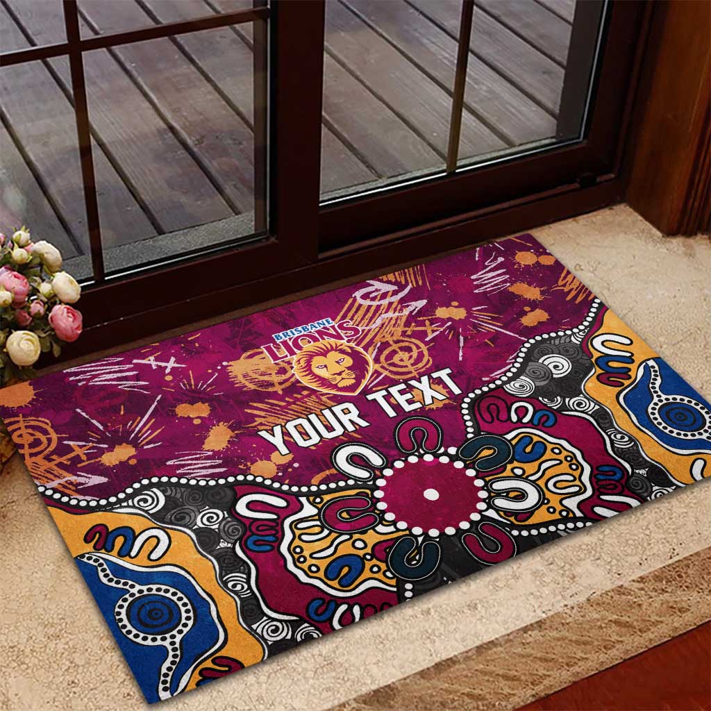 Personalized Brisbane Lions Rubber Doormat Aboriginal Dot Painting Graffiti Style
