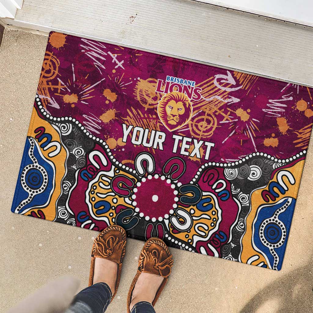 Personalized Brisbane Lions Rubber Doormat Aboriginal Dot Painting Graffiti Style
