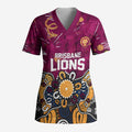 Personalized Brisbane Lions Scrub Top Aboriginal Dot Painting Graffiti Style