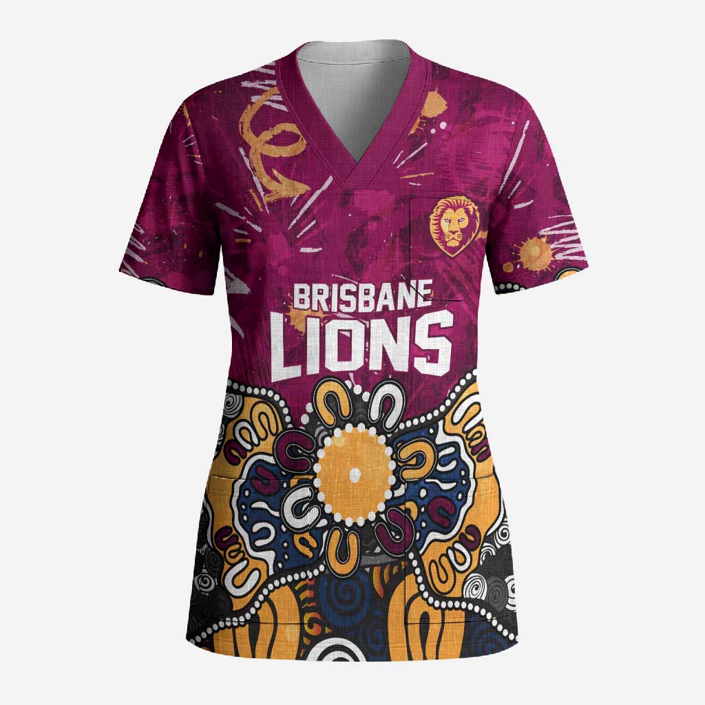 Personalized Brisbane Lions Scrub Top Aboriginal Dot Painting Graffiti Style
