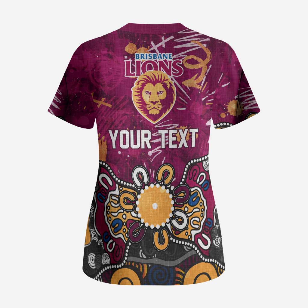 Personalized Brisbane Lions Scrub Top Aboriginal Dot Painting Graffiti Style