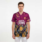 Personalized Brisbane Lions Scrub Top Aboriginal Dot Painting Graffiti Style