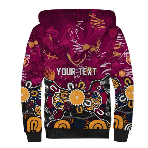 Personalized Brisbane Lions Sherpa Hoodie Aboriginal Dot Painting Graffiti Style