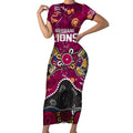 Personalized Brisbane Lions Short Sleeve Bodycon Dress Aboriginal Dot Painting Graffiti Style