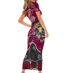 Personalized Brisbane Lions Short Sleeve Bodycon Dress Aboriginal Dot Painting Graffiti Style