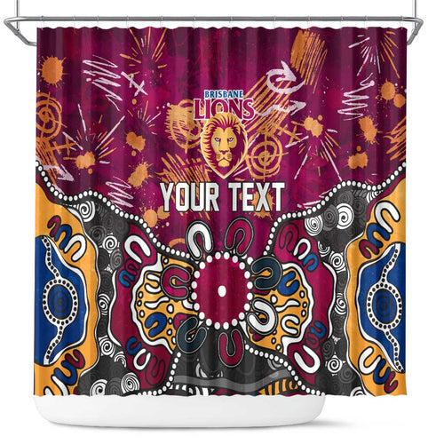 Personalized Brisbane Lions Shower Curtain Aboriginal Dot Painting Graffiti Style