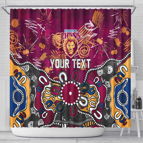 Personalized Brisbane Lions Shower Curtain Aboriginal Dot Painting Graffiti Style