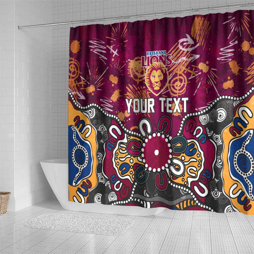 Personalized Brisbane Lions Shower Curtain Aboriginal Dot Painting Graffiti Style