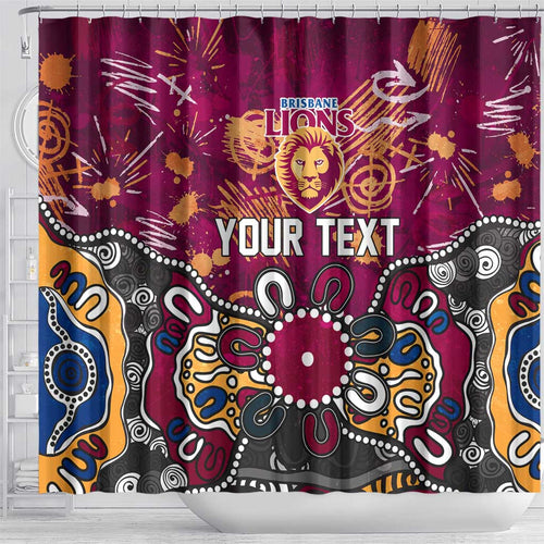 Personalized Brisbane Lions Shower Curtain Aboriginal Dot Painting Graffiti Style