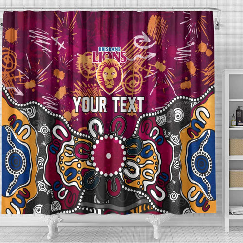 Personalized Brisbane Lions Shower Curtain Aboriginal Dot Painting Graffiti Style