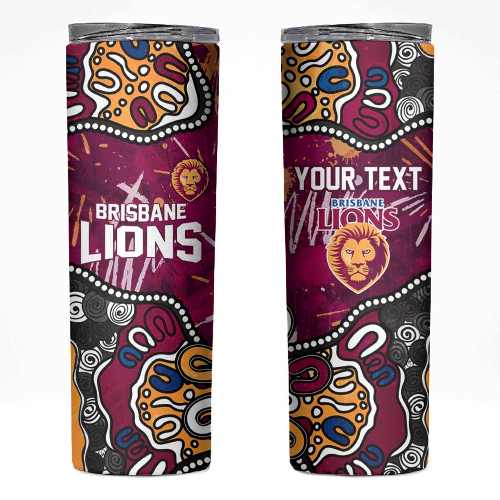 Personalized Brisbane Lions Skinny Tumbler Aboriginal Dot Painting Graffiti Style