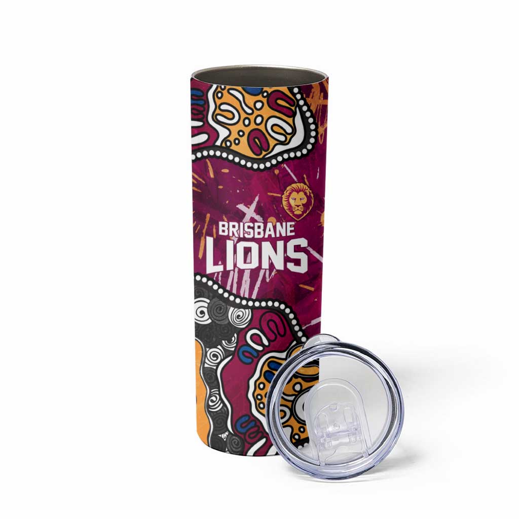 Personalized Brisbane Lions Skinny Tumbler Aboriginal Dot Painting Graffiti Style