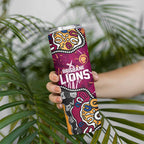 Personalized Brisbane Lions Skinny Tumbler Aboriginal Dot Painting Graffiti Style
