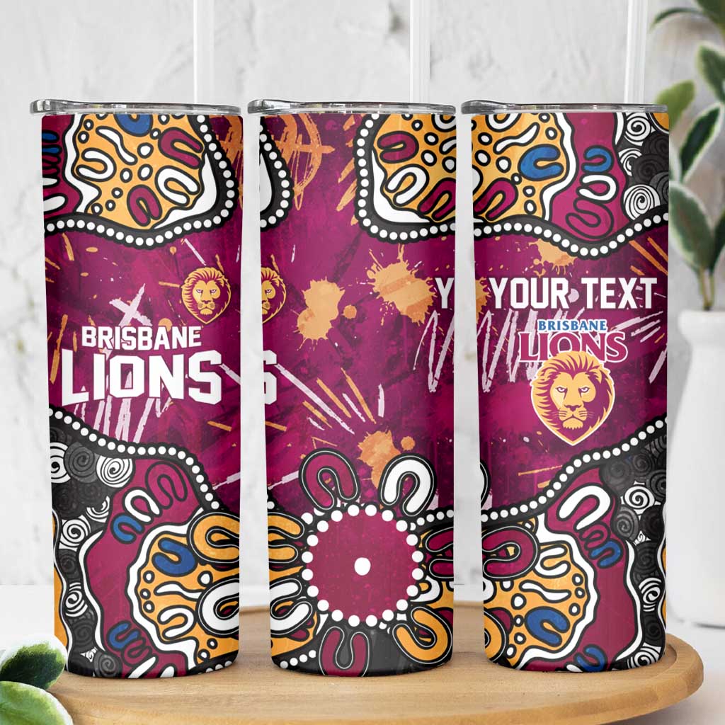 Personalized Brisbane Lions Skinny Tumbler Aboriginal Dot Painting Graffiti Style