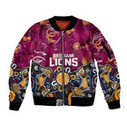 Personalized Brisbane Lions Sleeve Zip Bomber Jacket Aboriginal Dot Painting Graffiti Style