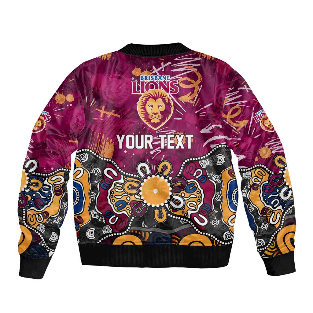 Personalized Brisbane Lions Sleeve Zip Bomber Jacket Aboriginal Dot Painting Graffiti Style