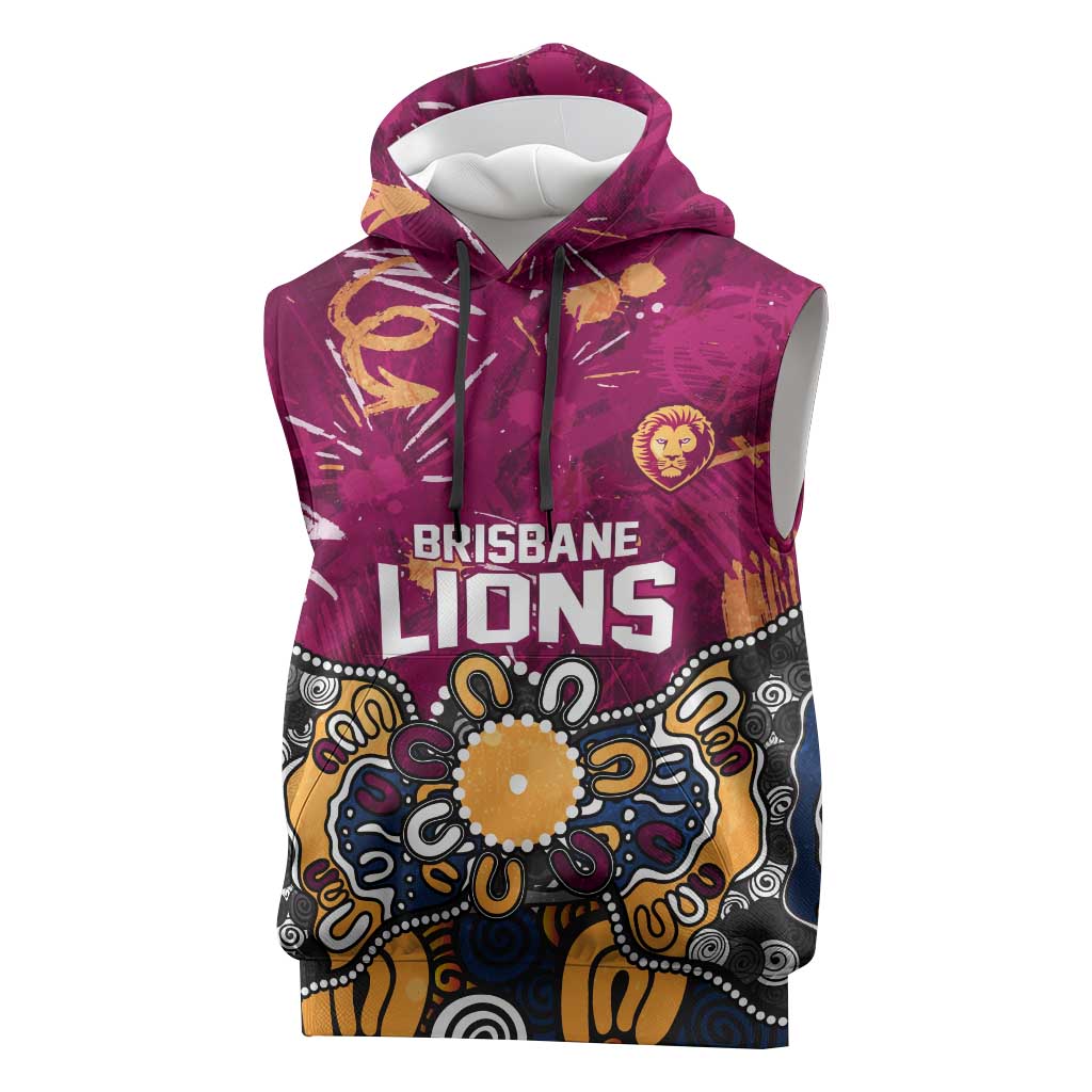 Personalized Brisbane Lions Sleeveless Hoodie Aboriginal Dot Painting Graffiti Style