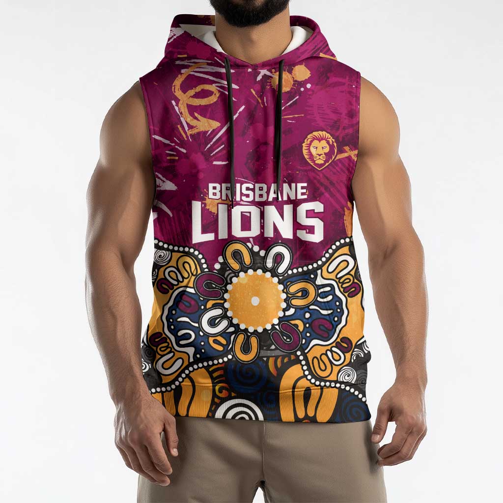 Personalized Brisbane Lions Sleeveless Hoodie Aboriginal Dot Painting Graffiti Style