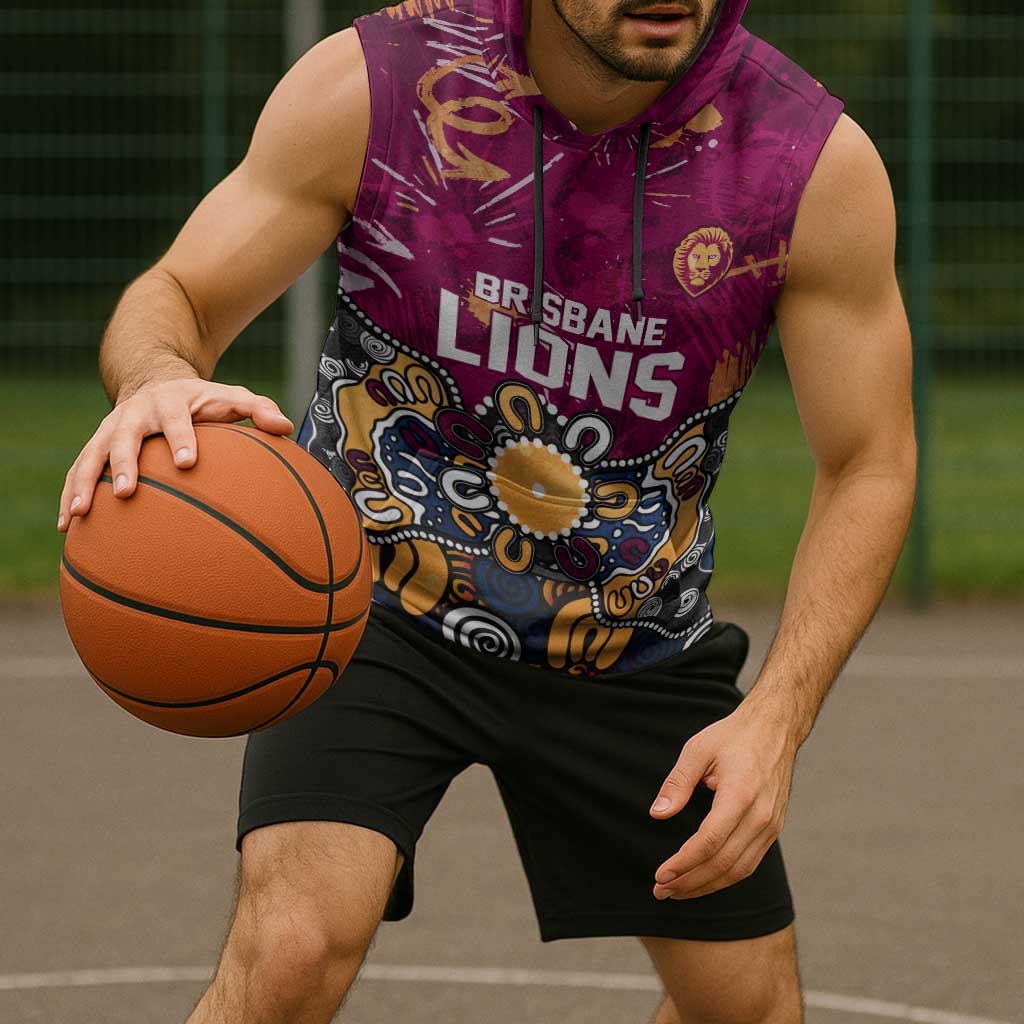 Personalized Brisbane Lions Sleeveless Hoodie Aboriginal Dot Painting Graffiti Style