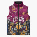 Personalized Brisbane Lions Sleeveless Puffer Jacket Aboriginal Dot Painting Graffiti Style