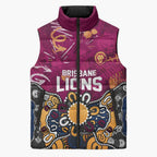 Personalized Brisbane Lions Sleeveless Puffer Jacket Aboriginal Dot Painting Graffiti Style