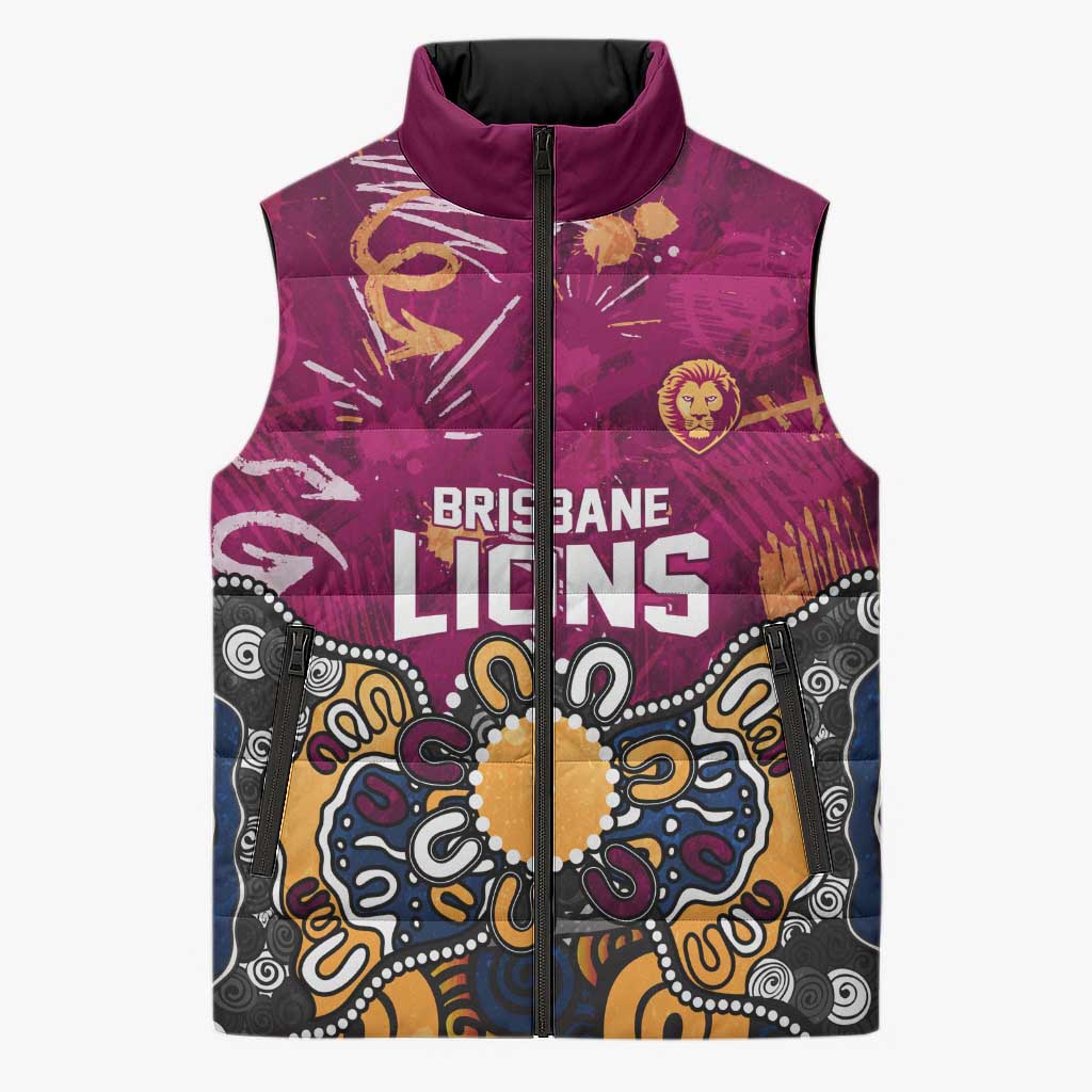 Personalized Brisbane Lions Sleeveless Puffer Jacket Aboriginal Dot Painting Graffiti Style