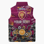 Personalized Brisbane Lions Sleeveless Puffer Jacket Aboriginal Dot Painting Graffiti Style