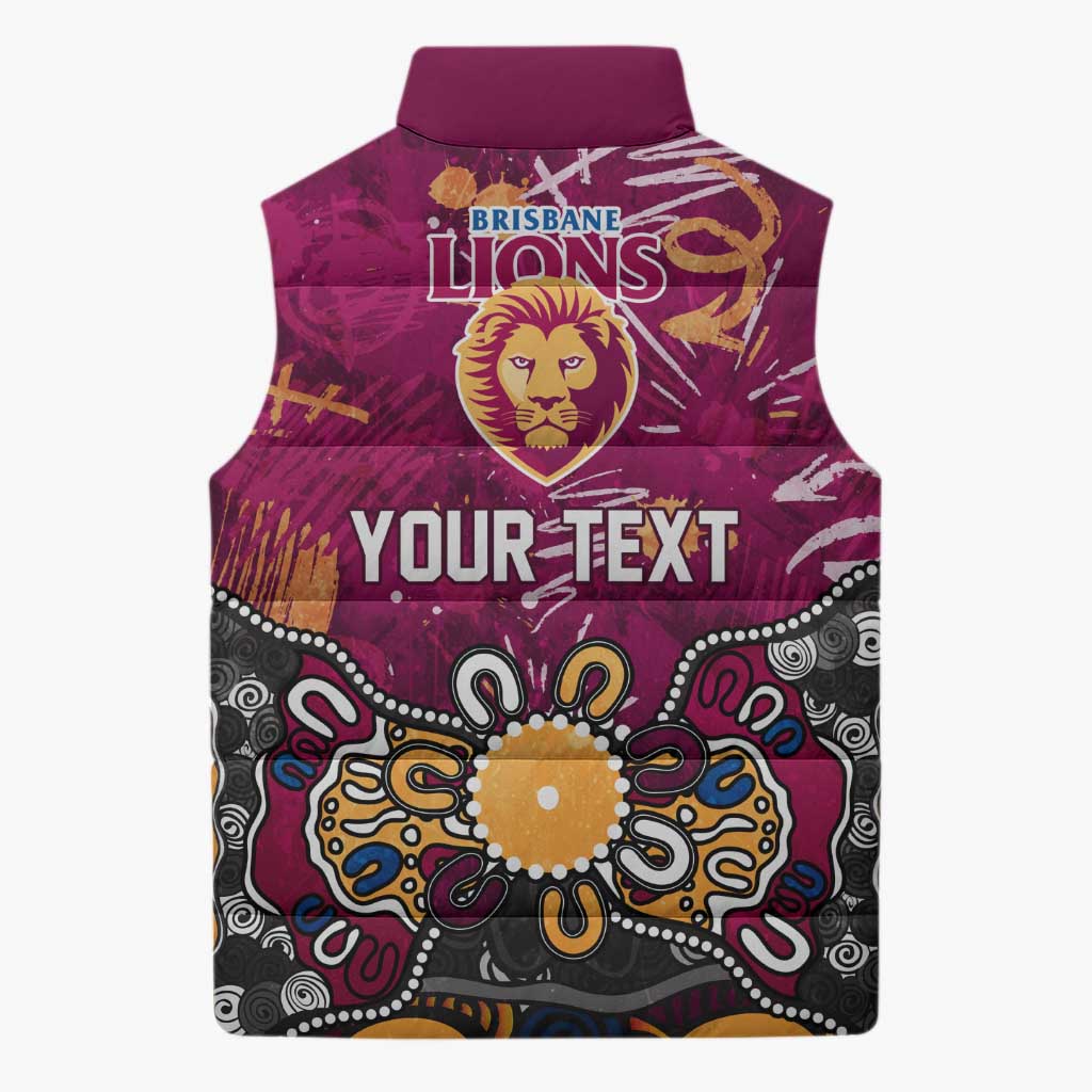 Personalized Brisbane Lions Sleeveless Puffer Jacket Aboriginal Dot Painting Graffiti Style