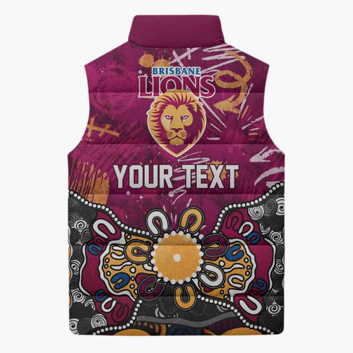 Personalized Brisbane Lions Sleeveless Puffer Jacket Aboriginal Dot Painting Graffiti Style