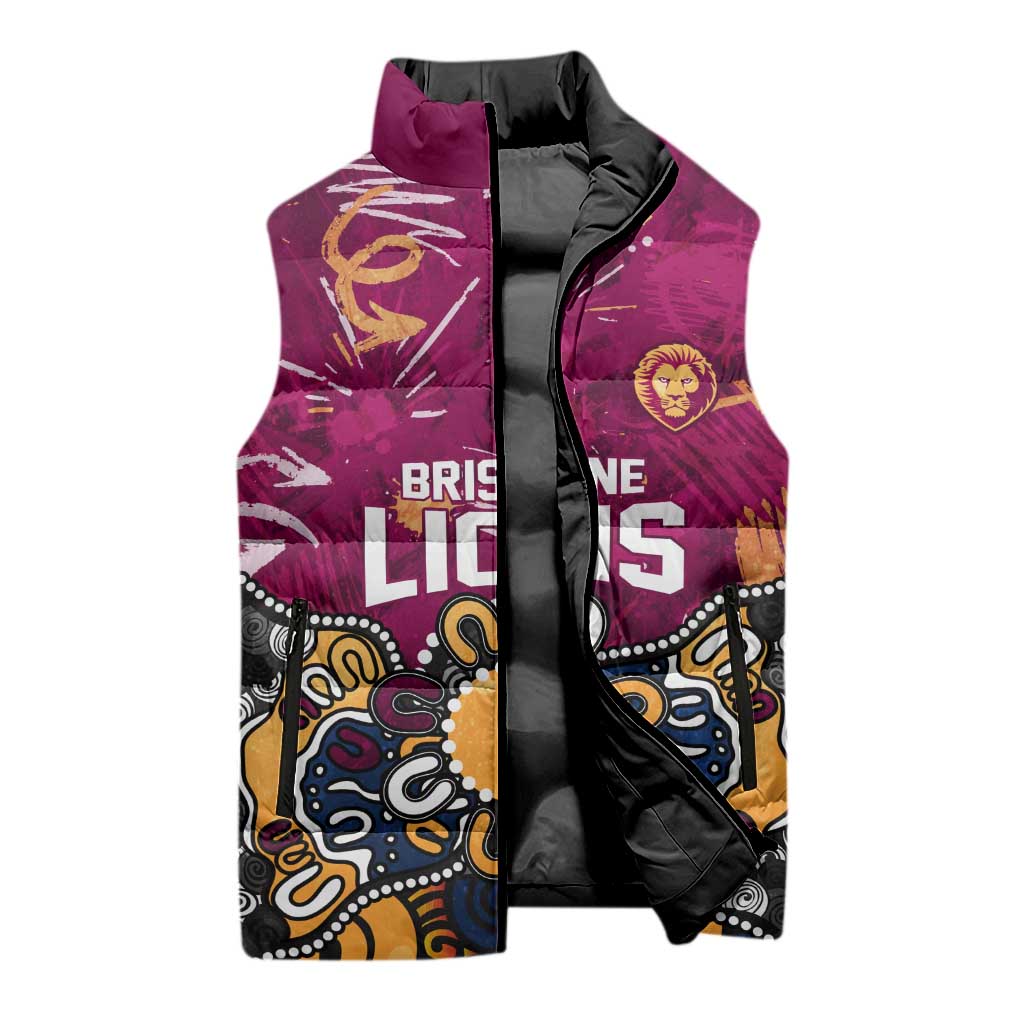 Personalized Brisbane Lions Sleeveless Puffer Jacket Aboriginal Dot Painting Graffiti Style