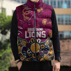 Personalized Brisbane Lions Sleeveless Puffer Jacket Aboriginal Dot Painting Graffiti Style