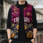 Personalized Brisbane Lions Sleeveless Puffer Jacket Aboriginal Dot Painting Graffiti Style