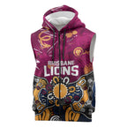 Personalized Brisbane Lions Sleeveless Zip Hoodie Aboriginal Dot Painting Graffiti Style