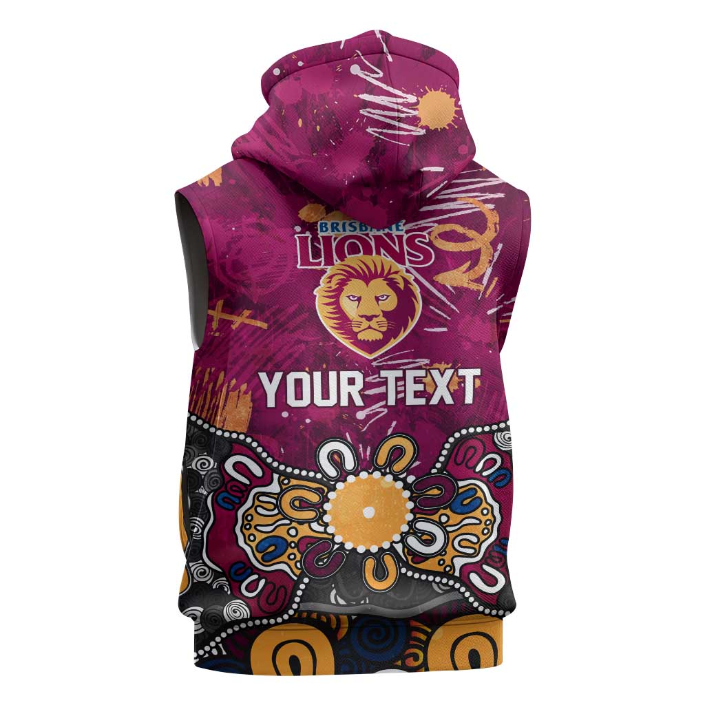 Personalized Brisbane Lions Sleeveless Zip Hoodie Aboriginal Dot Painting Graffiti Style