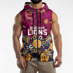 Personalized Brisbane Lions Sleeveless Zip Hoodie Aboriginal Dot Painting Graffiti Style