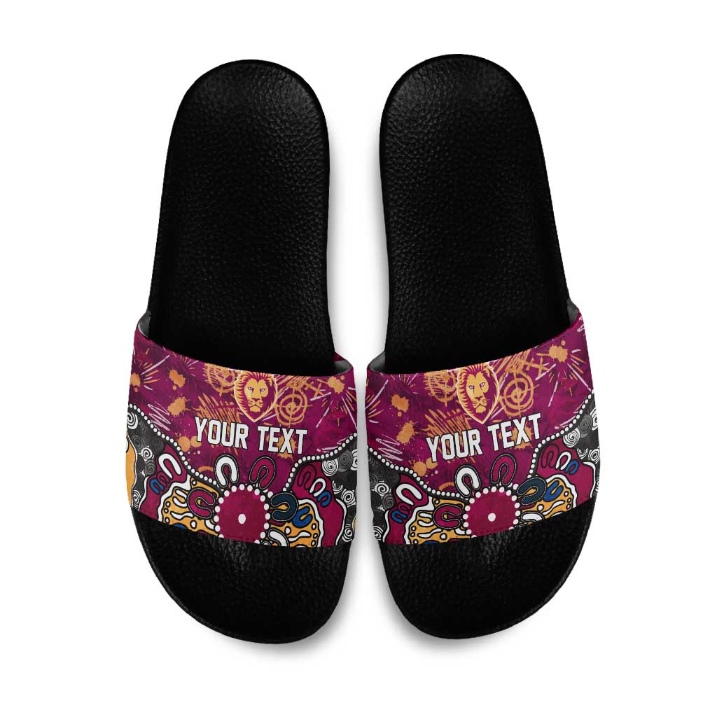 Personalized Brisbane Lions Slide Sandals Aboriginal Dot Painting Graffiti Style