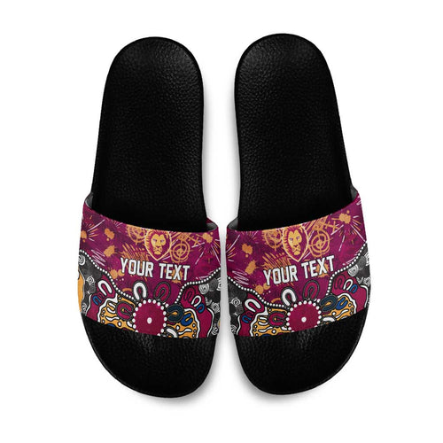 Personalized Brisbane Lions Slide Sandals Aboriginal Dot Painting Graffiti Style