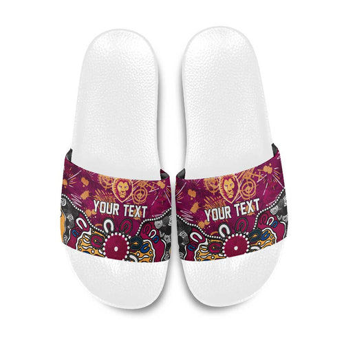 Personalized Brisbane Lions Slide Sandals Aboriginal Dot Painting Graffiti Style