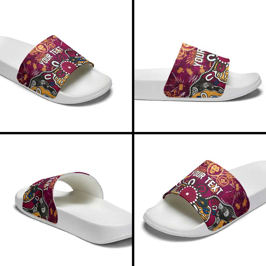Personalized Brisbane Lions Slide Sandals Aboriginal Dot Painting Graffiti Style