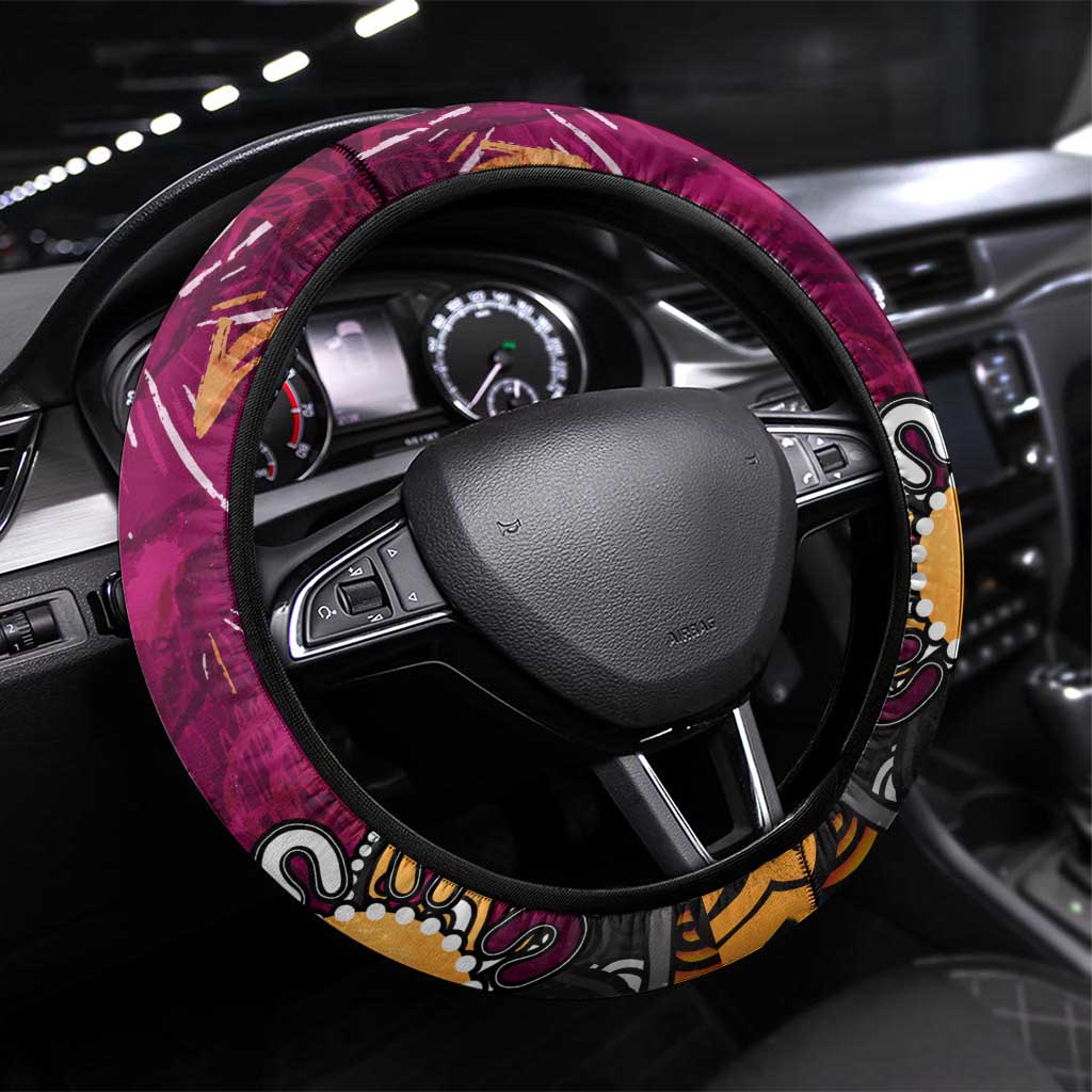 Brisbane Lions Steering Wheel Cover Aboriginal Dot Painting Graffiti Style