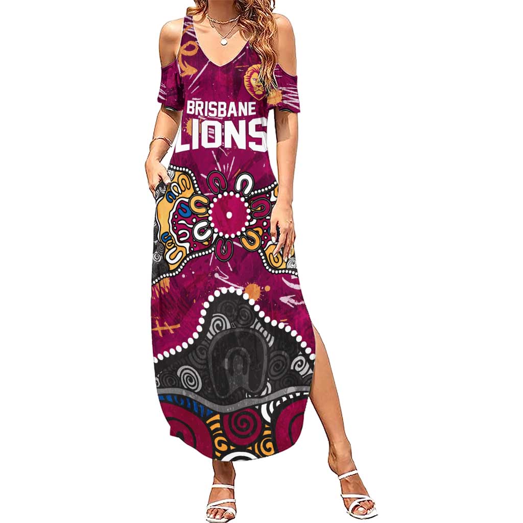 Personalized Brisbane Lions Summer Maxi Dress Aboriginal Dot Painting Graffiti Style