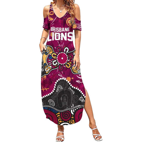 Personalized Brisbane Lions Summer Maxi Dress Aboriginal Dot Painting Graffiti Style